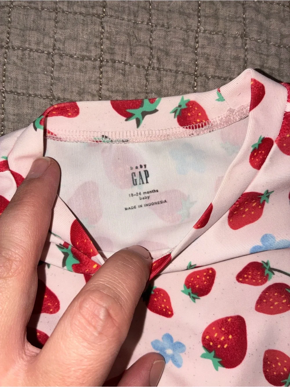 GAP Pink Strawberry Print Long-Sleeve One-Piece
